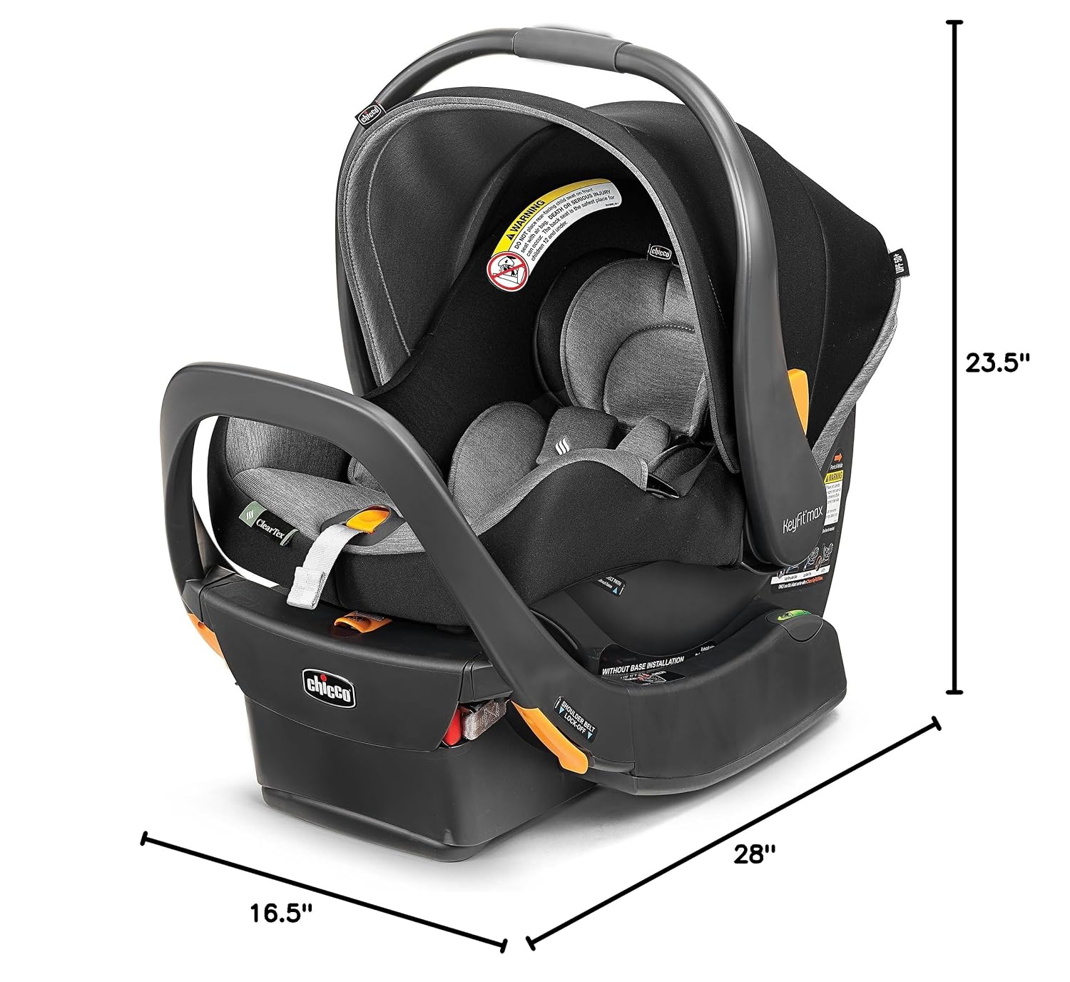 Chicco KeyFit Max ClearTex Infant Car Seat and Base, Rear-Facing Seat for Infants 4-30 lbs., Infant Head and Body Support, Compatible with Chicco Strollers, Baby Travel Gear, Legend/Black