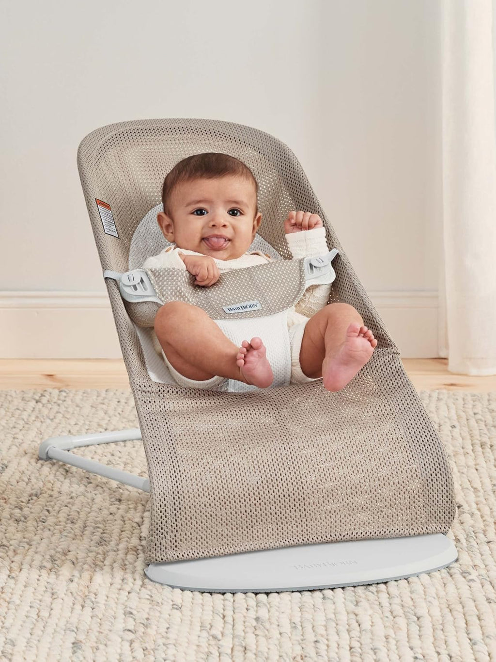 BabyBjörn Bouncer Balance Soft, Gray Beige/White, Mesh | 2-in-1 Adjustable Baby Bouncer Seat and Toddler Chair, Newborn to Toddler (8-29 lbs), 4 Positions, Lightweight & Portable