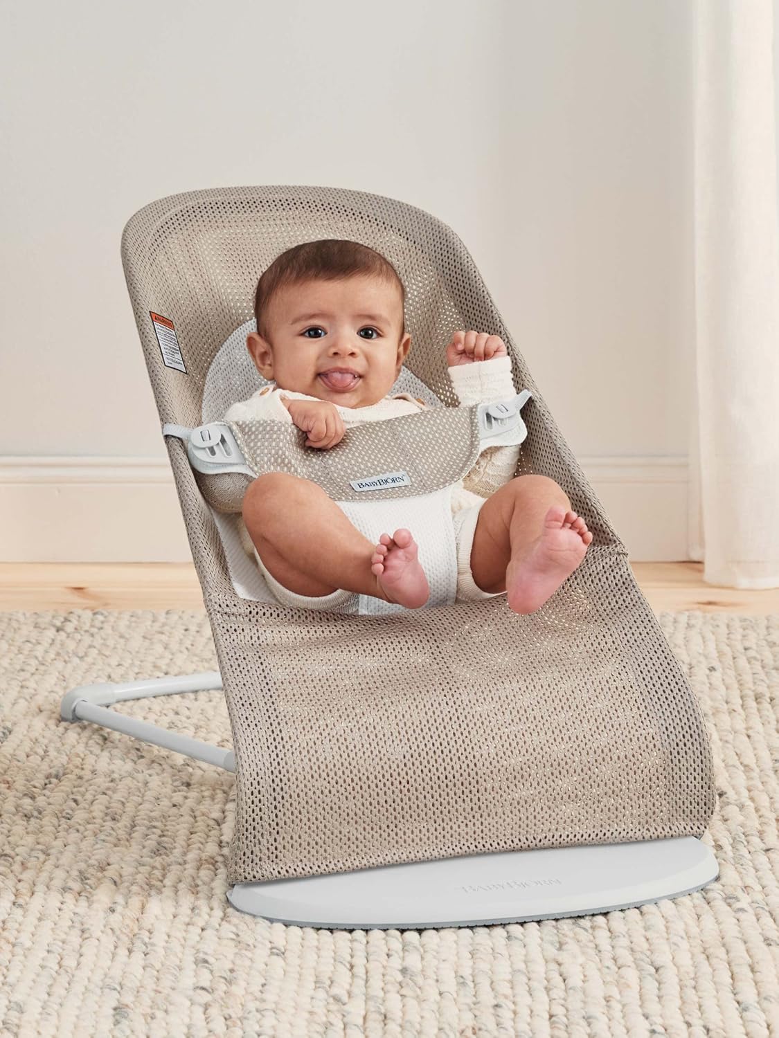BabyBjörn Bouncer Balance Soft, Gray Beige/White, Mesh | 2-in-1 Adjustable Baby Bouncer Seat and Toddler Chair, Newborn to Toddler (8-29 lbs), 4 Positions, Lightweight & Portable