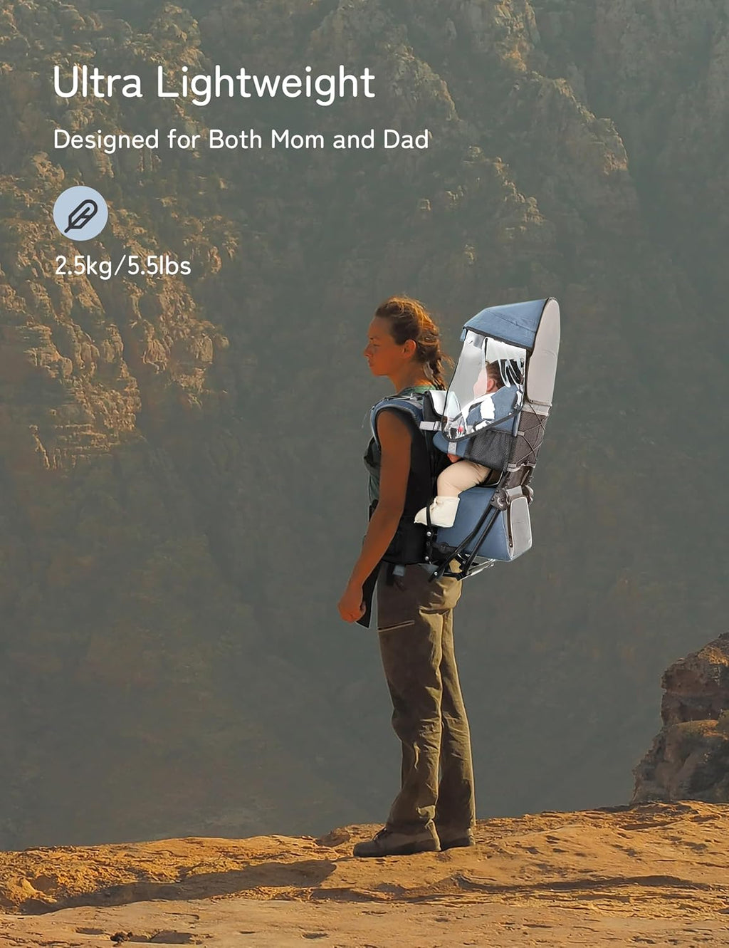 besrey Baby Backpack Carrier, Toddler Hiking Backpack with Safety 3-Height Seat, Adjustable Straps&Waist Belt, Foldable Frame Lightweight Large Capacity Child Carrier for Hiking (Haze Blue)