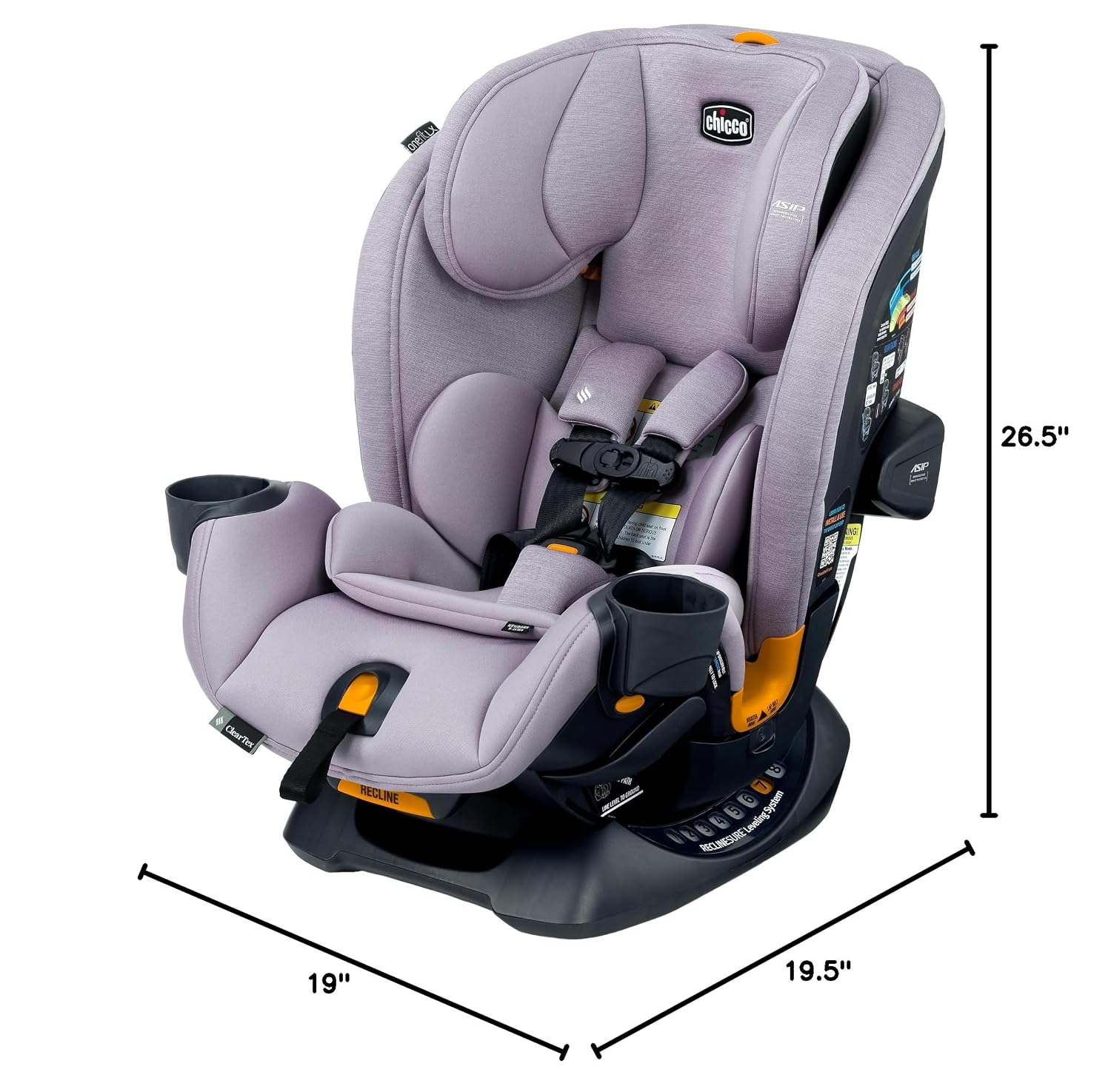 Chicco OneFit LX ClearTex All-in-One Car Seat with LeverLock Installation, Slim Design, Convertible Car Seat, Seat for Infants and Children 5-100 lbs, Lupine/Purple