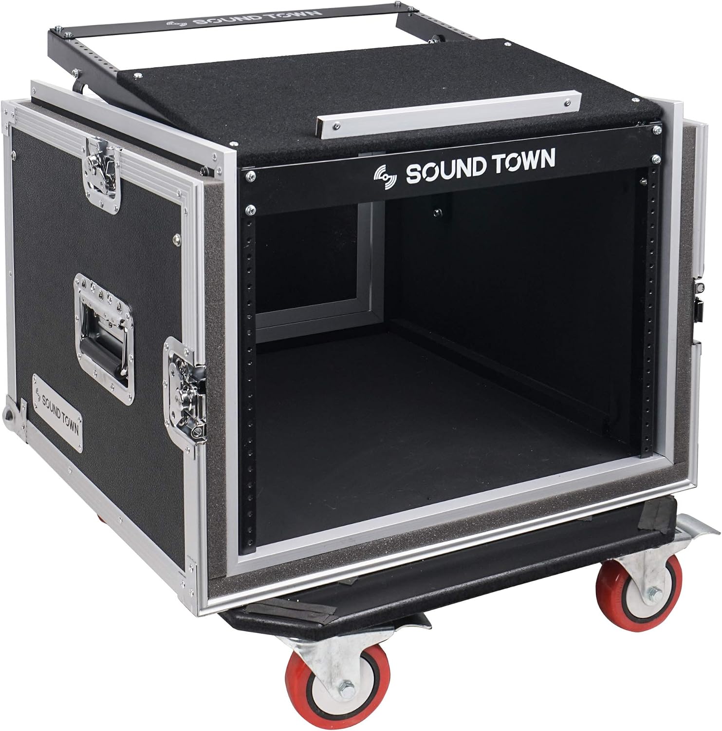 Sound Town Shock Mount 8U ATA Rack Case with 21' Rackable Depth, 11U Slant Mixer Top and Casters, 8-Space Size - Pro Tour Grade (STMR-SP8UW)