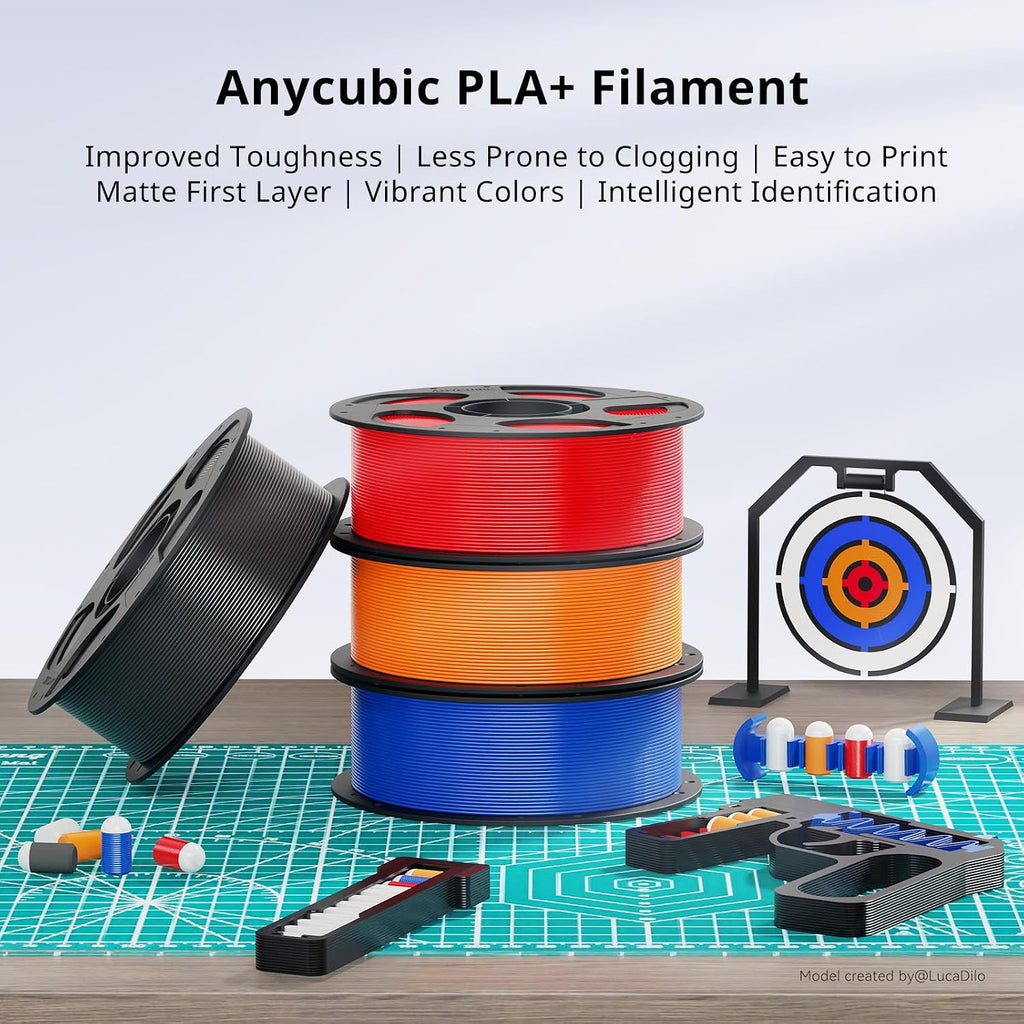 ANYCUBIC PLA Plus (PLA+), 3D Printer Filament 1.75mm Bundle, High Toughness, Dimensional Accuracy +/- 0.02mm, Print with Most FDM 3D Printers, 10 Pack 1KG Reusable Spool White