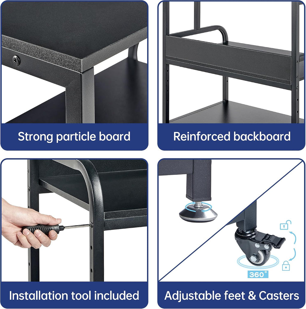 Fannova 32.3' x 18.9' Extra Large Printer Stand Table with Adjustable Storage Shelf, 3 Tier Rolling Printer Cart with Industrial Wheels for Home Office, Black