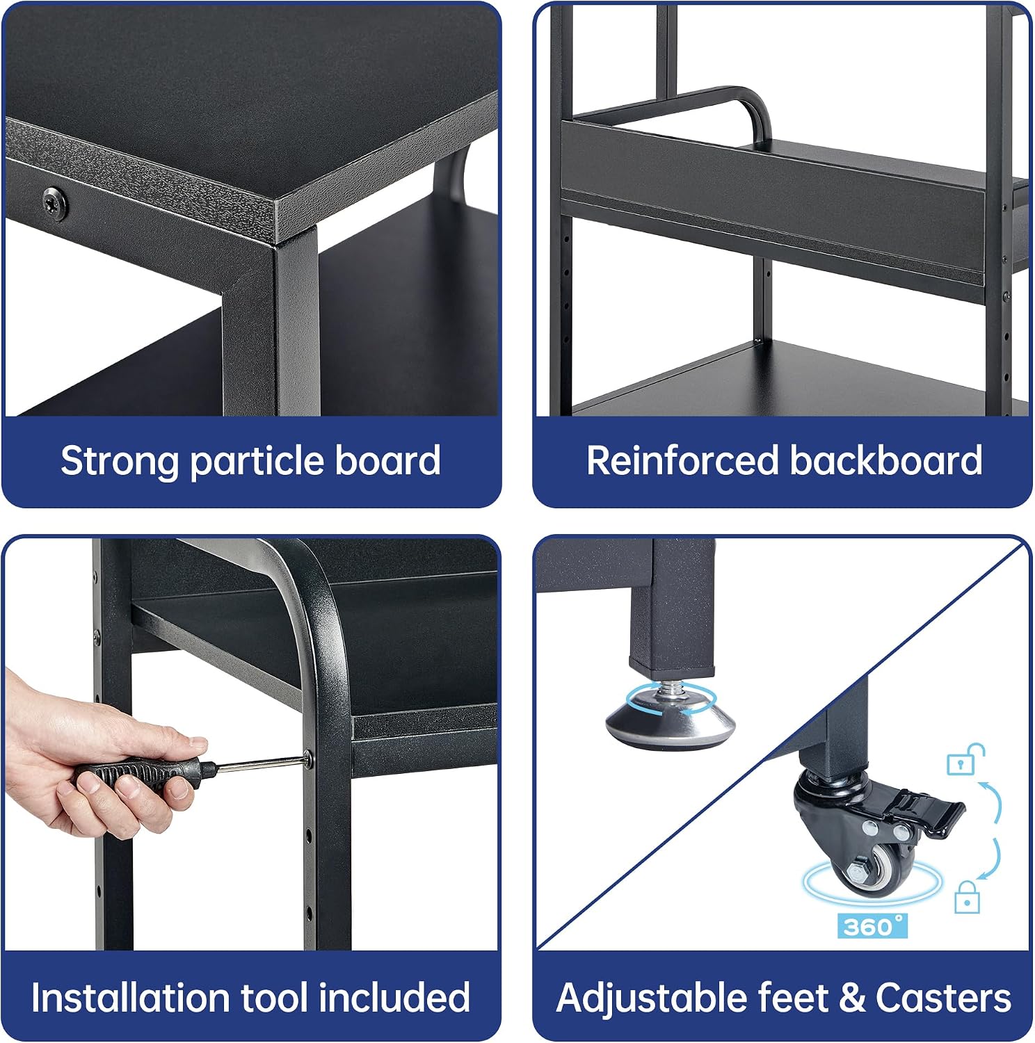 Fannova 32.3' x 18.9' Extra Large Printer Stand Table with Adjustable Storage Shelf, 3 Tier Rolling Printer Cart with Industrial Wheels for Home Office, Black