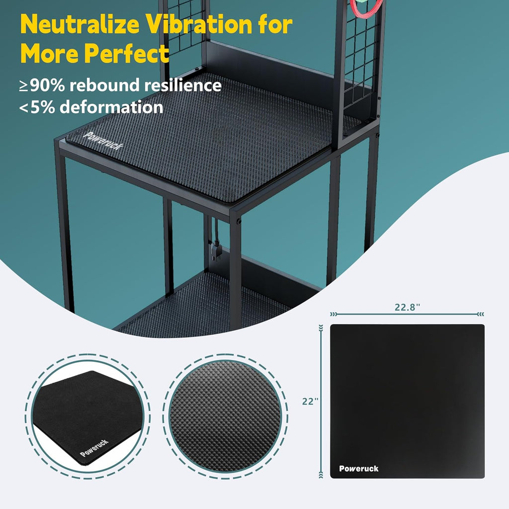 Heavy Duty PRT22 3D Printer Stand with Power Hub, High Density Polymer Vibration Damping Pads, Elevated Storage & Locking Wheels for Most Large Printers