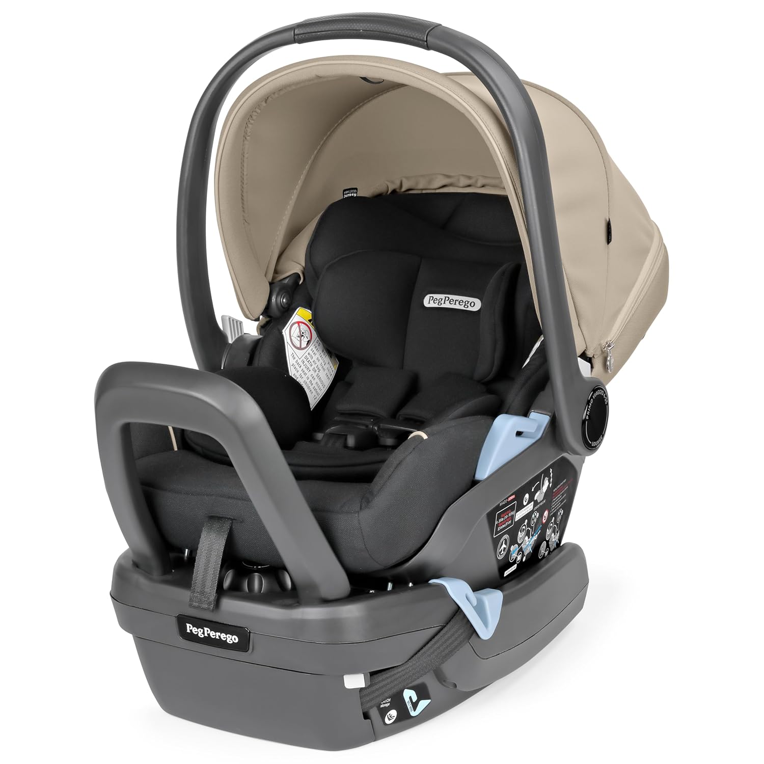 Peg Perego Primo Viaggio Lounge - Reclining Rear Facing Infant Car Seat - Includes Base with Load Leg & Anti-Rebound Bar - for Babies 4 to 30 lbs - Made in Italy - Vanilla Blend (Black & Cream)