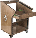 Sound Town DIY Solid Baltic Birch Plywood Studio Rack with 11U Slant Mixer Top, 8U Front, 2U Drawer, Rubber Feet, Casters, Weathered Brown (SDRK-M11X8B)