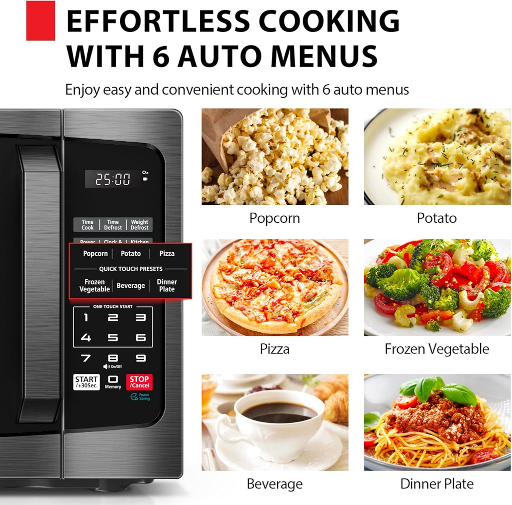TOSHIBA ML-EM09PA(BS) Small Microwave Oven with 6 Auto Menus, Mute Function, LED Lighting Countertop Microwave Perfect for Kitchen, 0.9 Cu Ft, 10.6 Inch Removable Turntable, 900W Black Stainless Steel