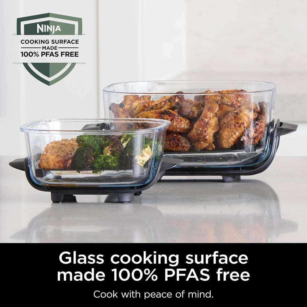 Ninja FN100WH Crispi Air Fryer, Microwave, Freezer & Dishwasher Safe, Non Toxic Glass Portable Cooking System, 4 QT & 5 Cup Glass Containers with Storage Lids, Easy Meals, White (Renewed)