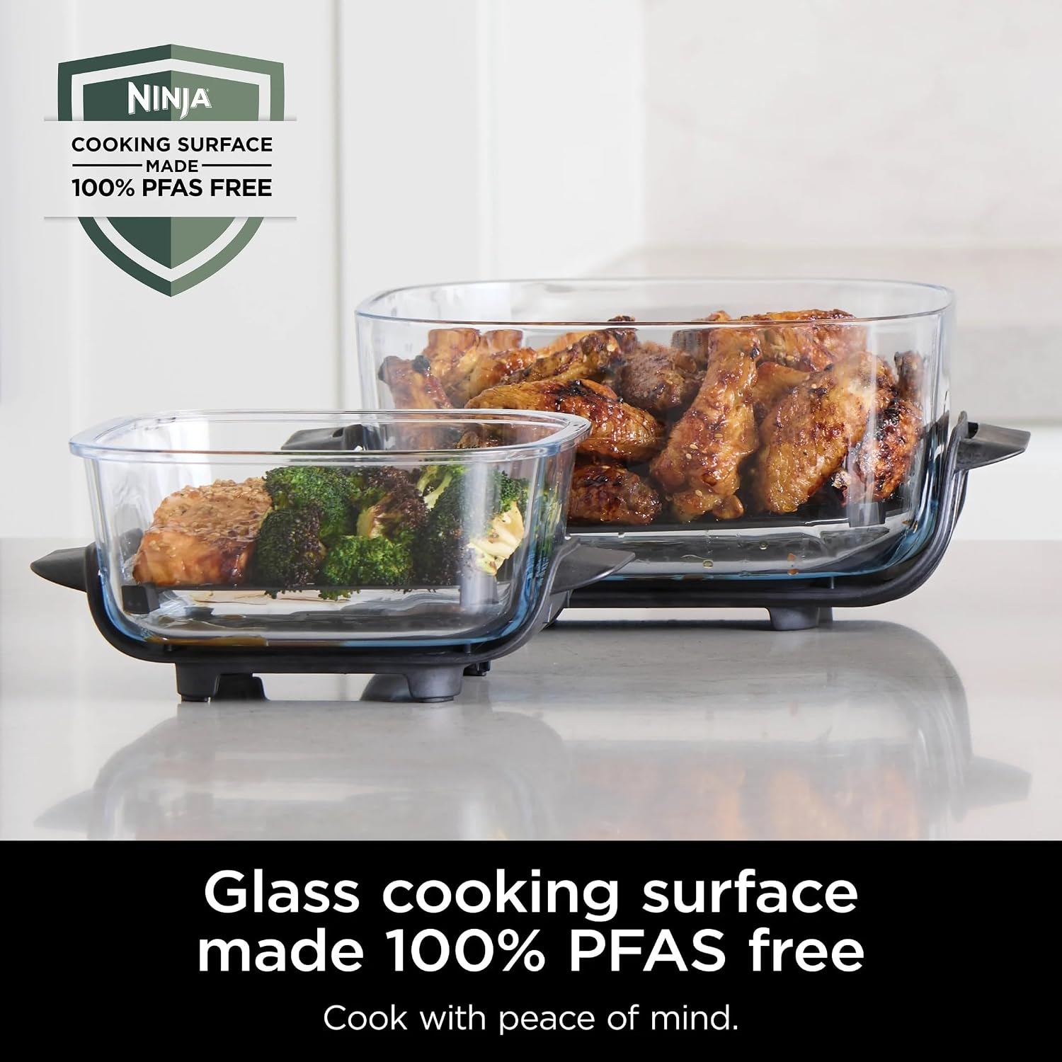 Ninja FN100WH Crispi Air Fryer, Microwave, Freezer & Dishwasher Safe, Non Toxic Glass Portable Cooking System, 4 QT & 5 Cup Glass Containers with Storage Lids, Easy Meals, White (Renewed)