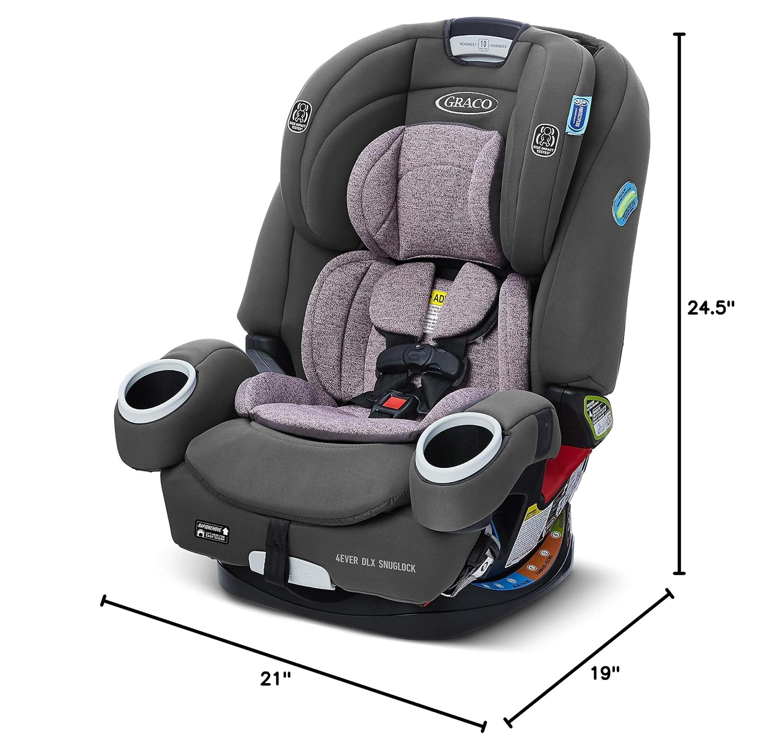 Graco 4Ever DLX SnugLock 4 in 1 Car Seat | Infant to Toddler Car Seat, with 10 Years of Use | Featuring Easy-Install SnugLock Technology, Leila , 21x19x24.5 Inch (Pack of 1)