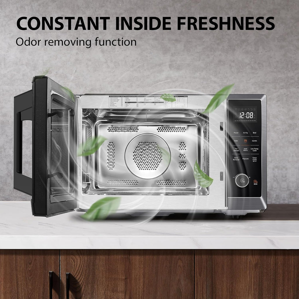 TOSHIBA Air Fryer Combo 8-in-1 Countertop Microwave Oven, with Convection, Broil, Odor Removal Mode, 12.4' Position Memory Turntable, Child-Lock, 1.0 Cu.ft, Black Stainless Steel, ML2-EC10SA(BS)