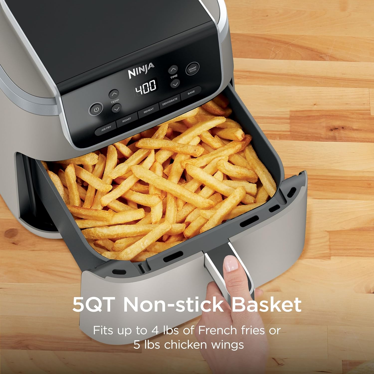 Ninja Air Fryer Pro 5-in-1 | 5 QT Capacity, Air Fry, Bake, Roast, Reheat, and Dehydrate, Air Crisp Technology | Nonstick Basket & Crisper Plate | Stone | AF142SD