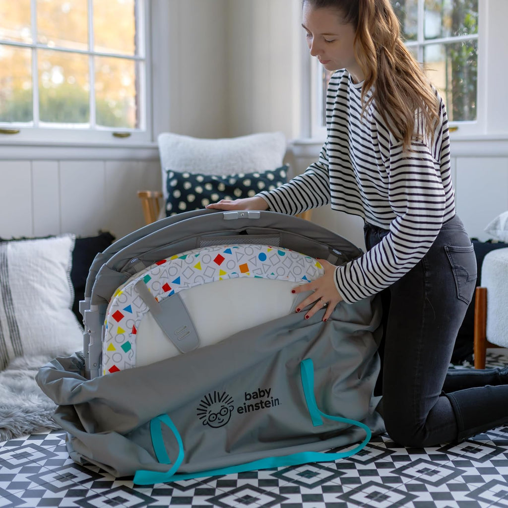 Baby Einstein Kick & Snooze 3-in-1 Foldable Playard, Bassinet and Musical Play Gym, Includes Fitted Sheet, 3-Step Easy Fold, Piano Toy with 25+ Minutes of Music, Grows with Baby, Ages 0 Months and Up