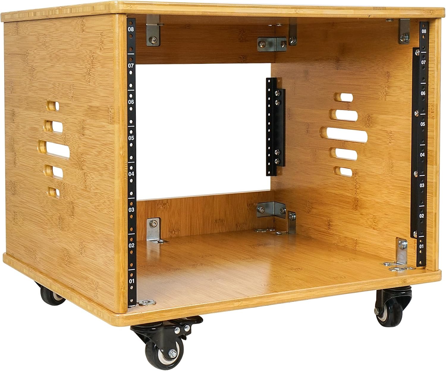 Sound Town DIY 8U Solid Carbonized Bamboo Studio Rack w/ 16' Depth, Ventilation, Rubber Feet, Casters for Recording Room, PA/DJ Equipment, Home Audio (STBR-8UW)