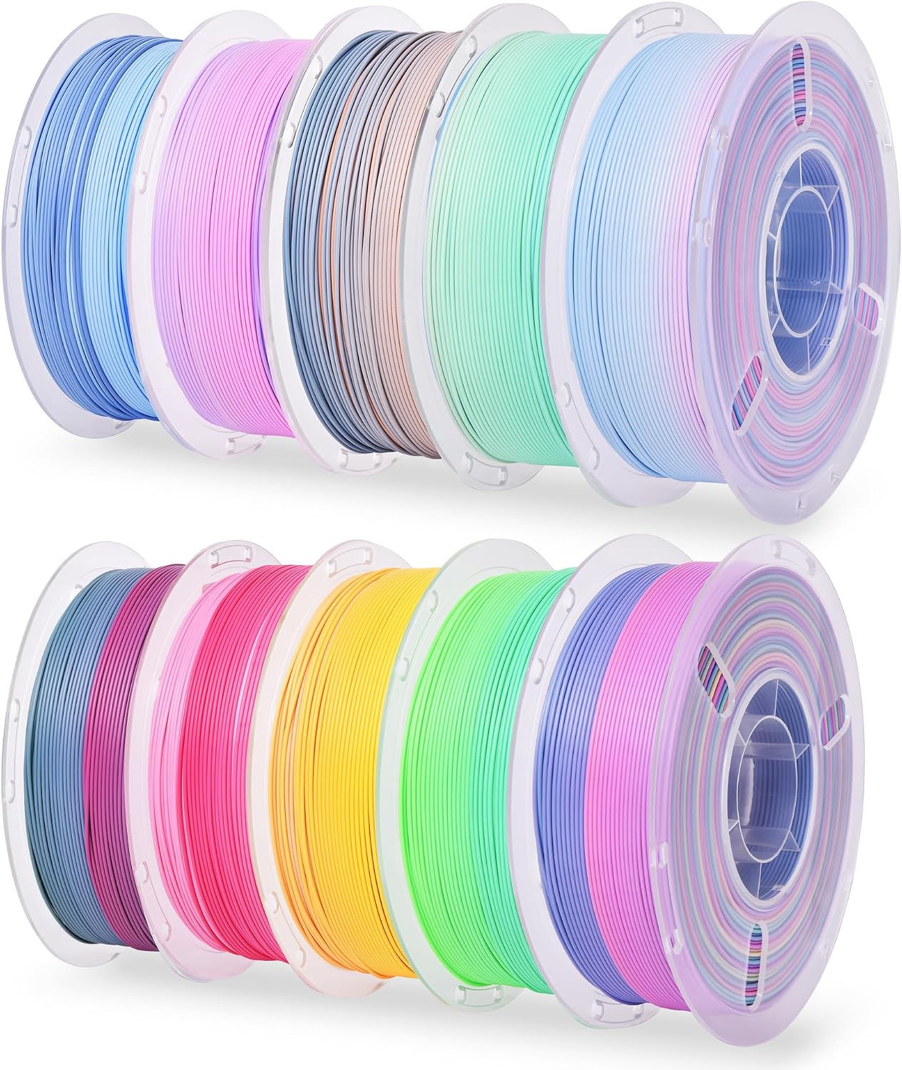 RAMBERY Matte Rainbow PLA 3D Printer Filament Bundle, 10 Colors Total 10kg, 1.75mm Multicolor Gradient 3D Printing Filament for Most FDM 3D Printers, 1KG Spool (2.2lbs) x 10 PCS