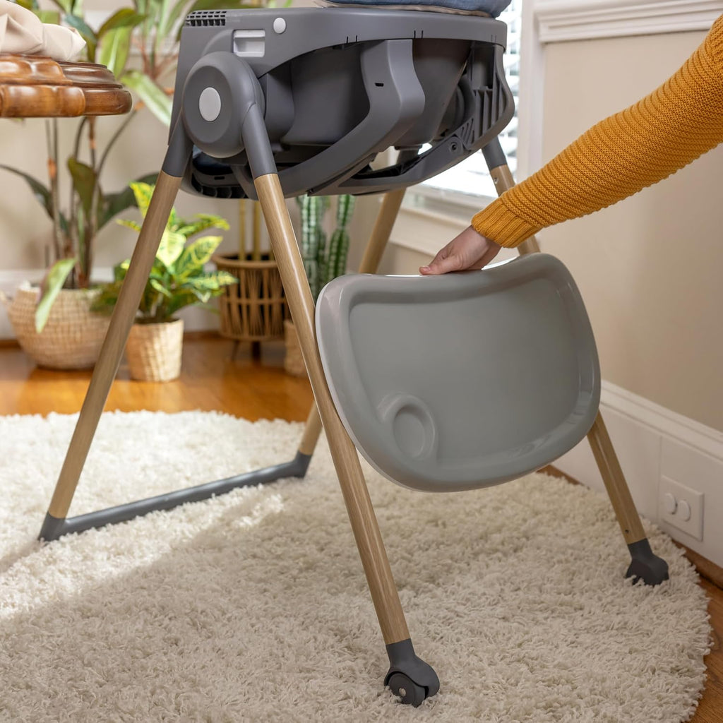 Ingenuity Proper Positioner Deluxe High Chair - 7-in-1 Convertible Baby Seat, Faux Wood Print Legs, Unisex, for Ages 0-36 Months