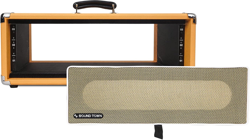 Sound Town Vintage 3U Amp Rack Case, 12.5' Depth with Rubber Feet, Dust Cover, Kickstand, Orange (STVRC-3OR)