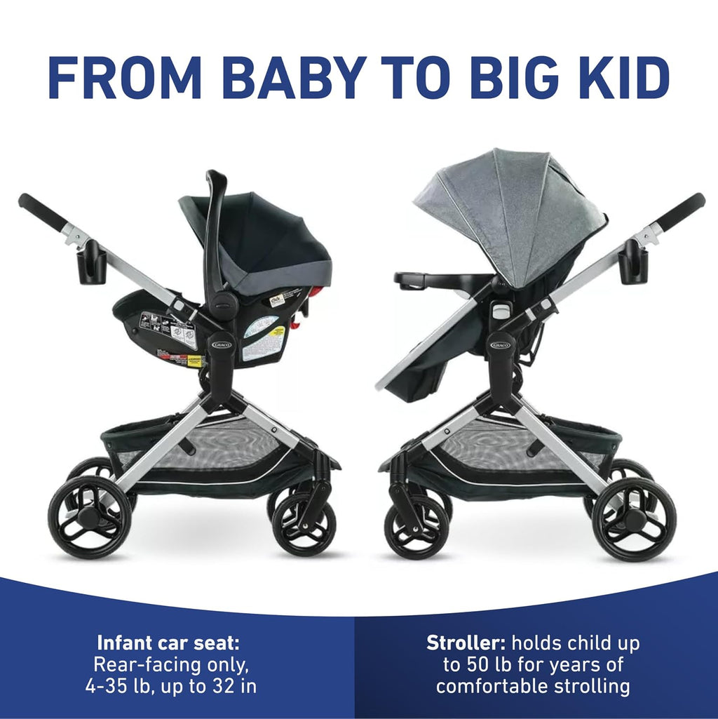 Graco® Modes Nest Travel System, 3-in1 Modular Carseat Stroller Combo, Adjustable Slide2Me Infant Car Seat Carrier, Pramette, Toddler Stroller