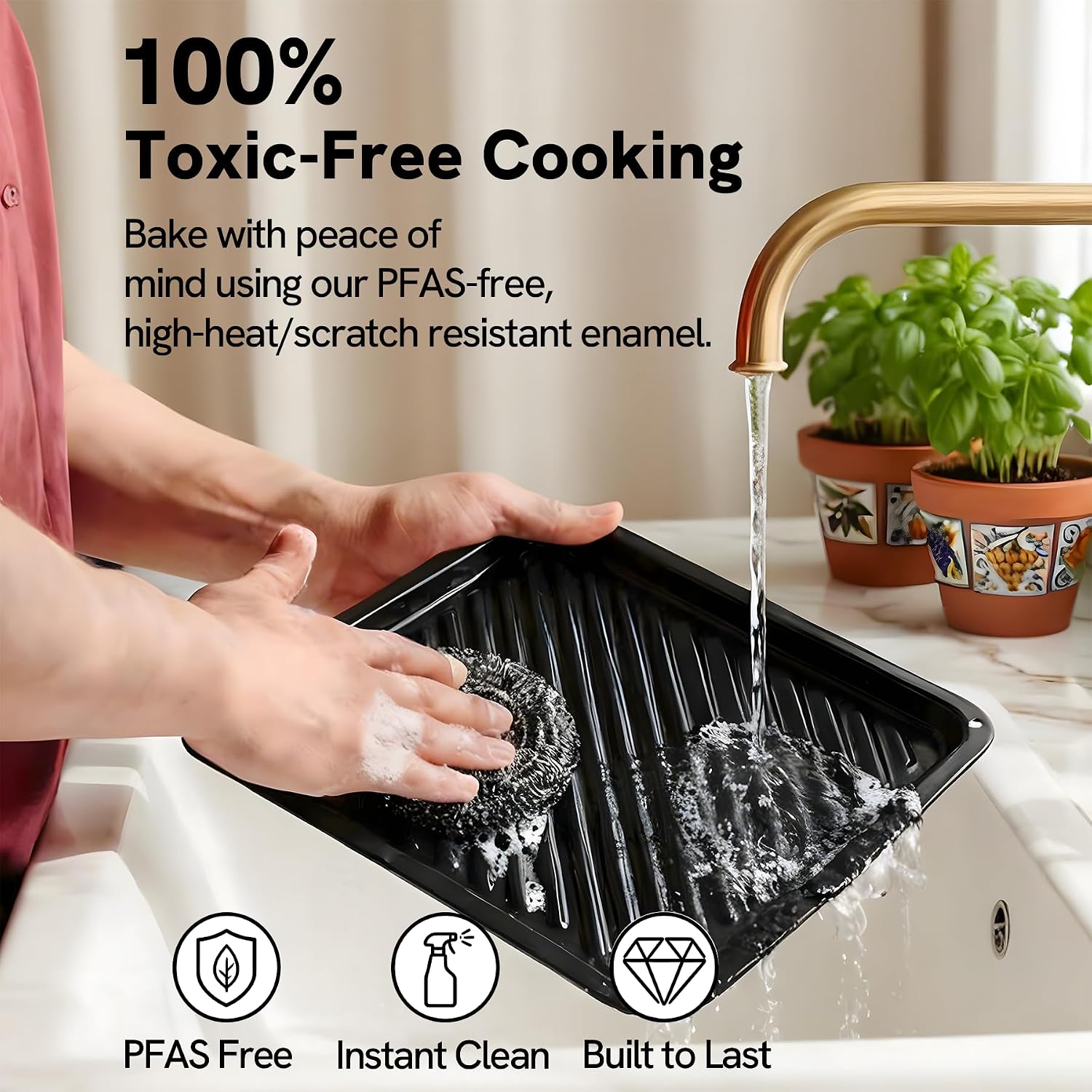 VAL CUCINA 6-in-1 Air Fryer Toaster Oven Combo, Compact 12.7 QT Small Countertop Convection Oven, Fits 9' Pizza & 4 Toast, Hexagon Hybrid Heating, Enamel Baking Pan