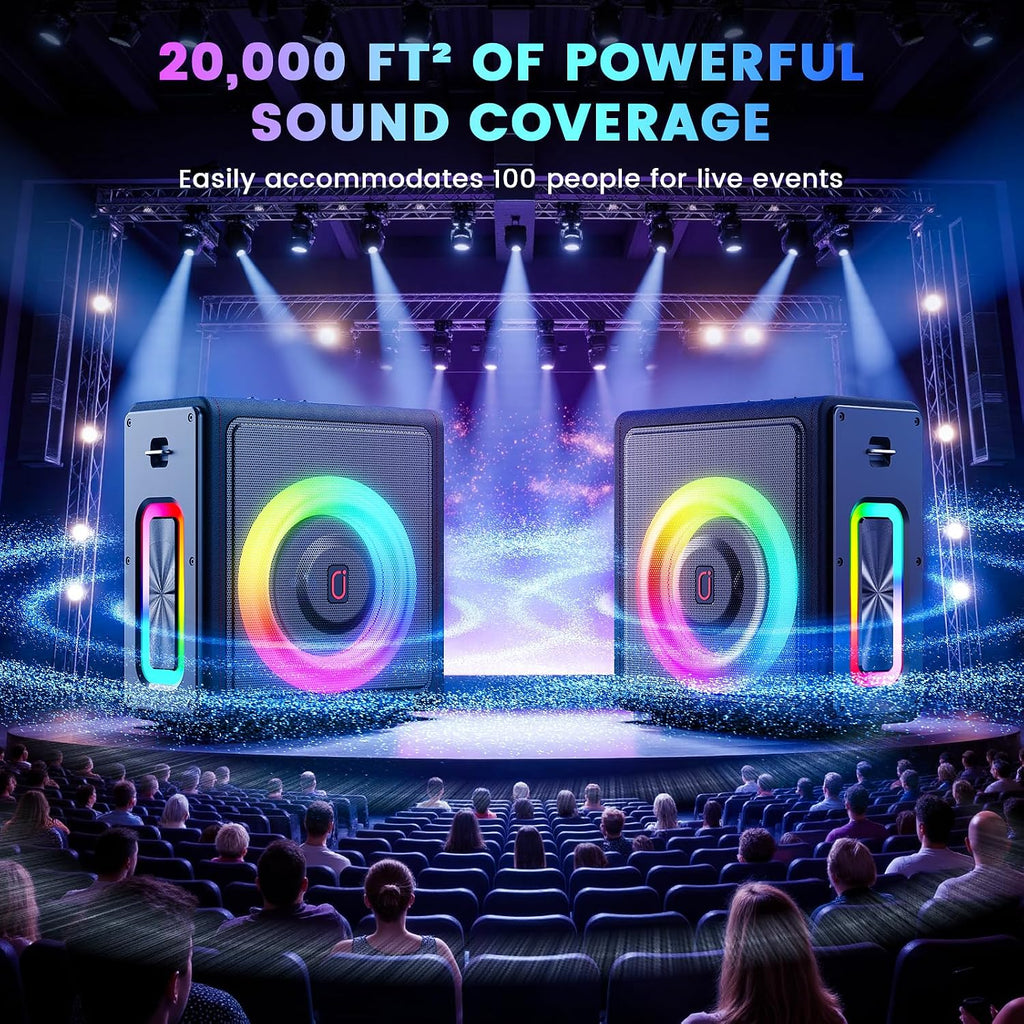 Karaoke Machine, Portable Bluetooth 5.3 Speaker with 2 Wireless Microphones for Adults, PA System with Pitch Correction & Echo Adjustment, Supports TWS/TF Card/USB/AUX/Live for Home Party (2MICS)