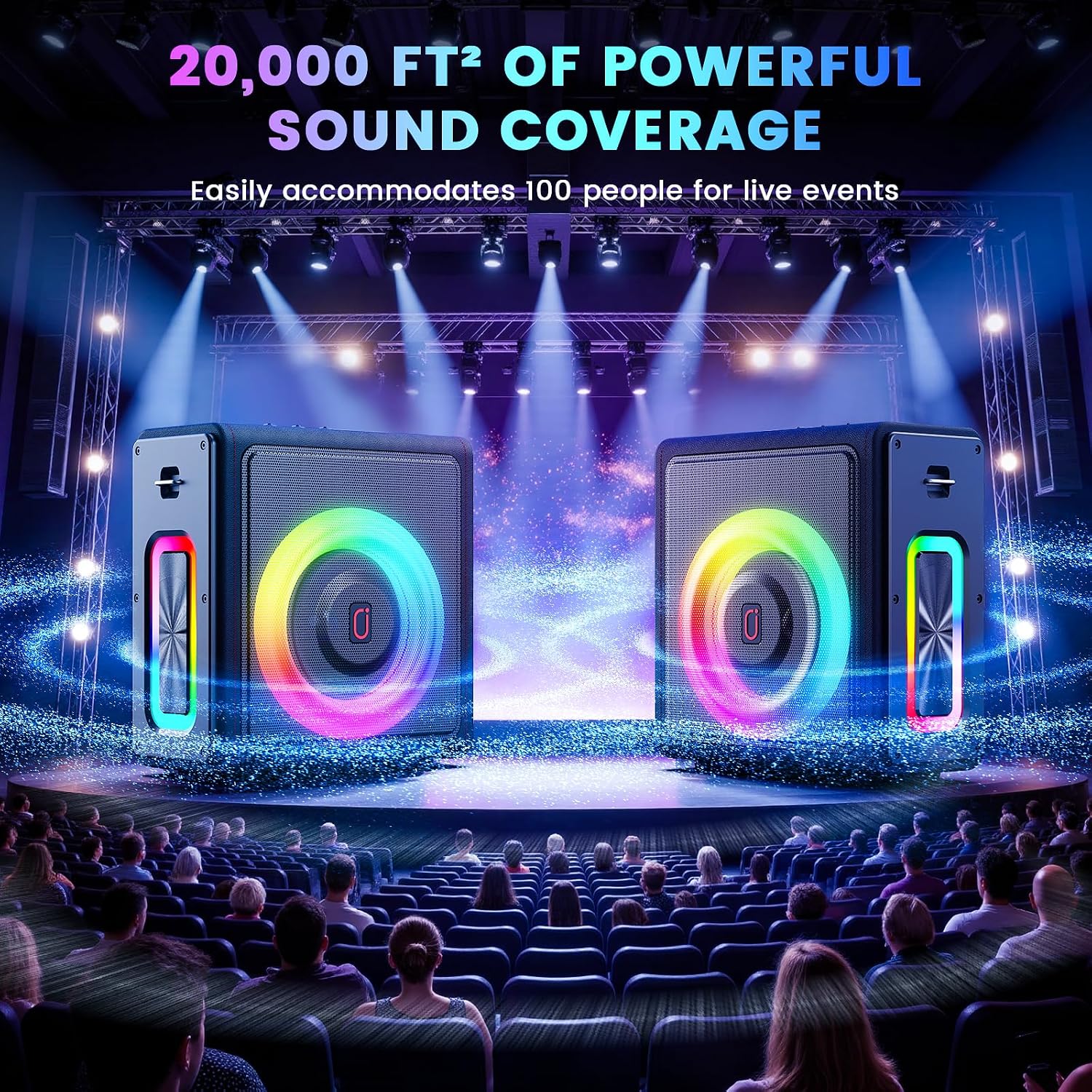 Karaoke Machine, Portable Bluetooth 5.3 Speaker with 2 Wireless Microphones for Adults, PA System with Pitch Correction & Echo Adjustment, Supports TWS/TF Card/USB/AUX/Live for Home Party (2MICS)
