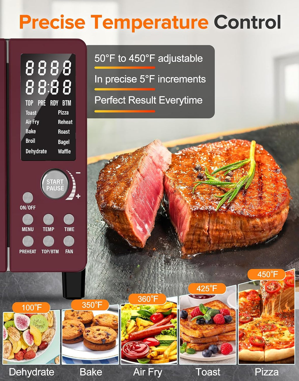 Nuwave Bravo Pro Smart Air Fryer Toaster Oven Combo, 10-in-1 Functions with Quicker & Even Crisp Technology, 1800W, 50-450°F, PFAS-Free, 21QT, Cinnamon