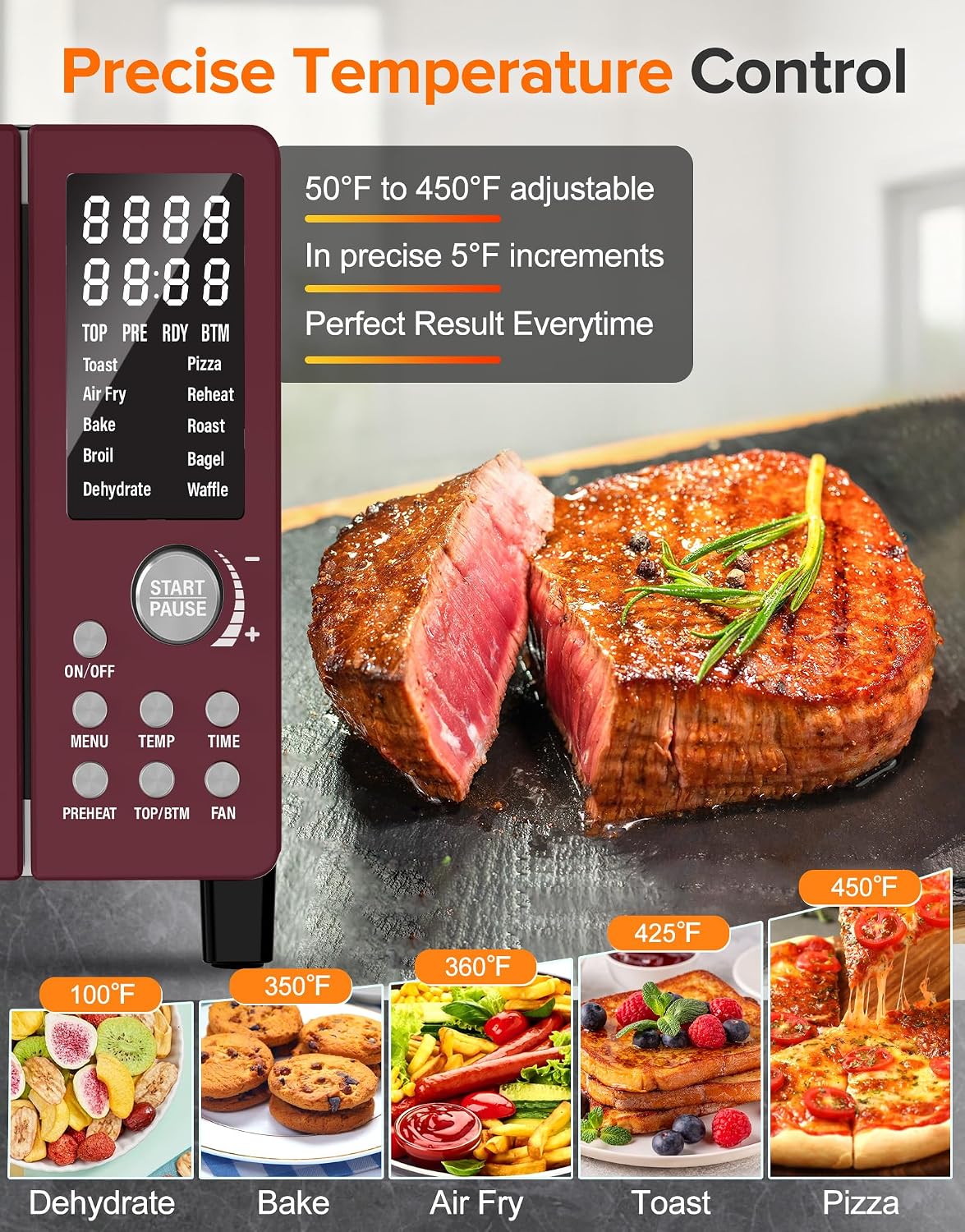 Nuwave Bravo Pro Smart Air Fryer Toaster Oven Combo, 10-in-1 Functions with Quicker & Even Crisp Technology, 1800W, 50-450°F, PFAS-Free, 21QT, Cinnamon