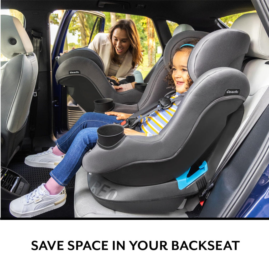 Evenflo REO by Revolve360 Rotating Convertible Car Seat with Quick Clean Cover, Infant to Toddler, Forward and Rear Facing, Compact Design, One-time Install (Nantucket)