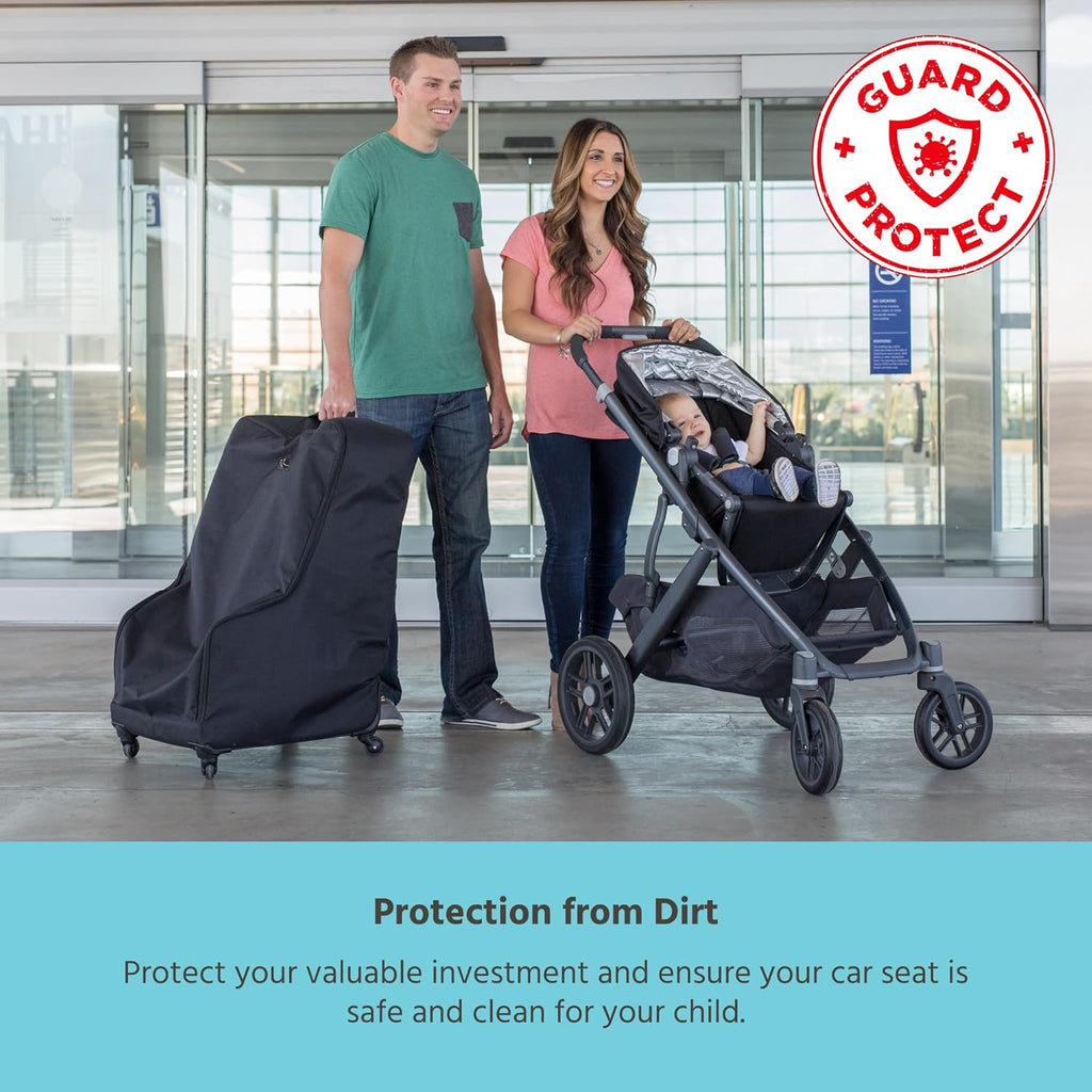 J.L. Childress Spinner Wheelie Padded Car Seat Bag- Travel Bag for Airplane, Fits Most Baby & Infant Car Seats, Boosters, & Carriers, Airport Accessories for Gate Check or Baggage Check- Deluxe, Black