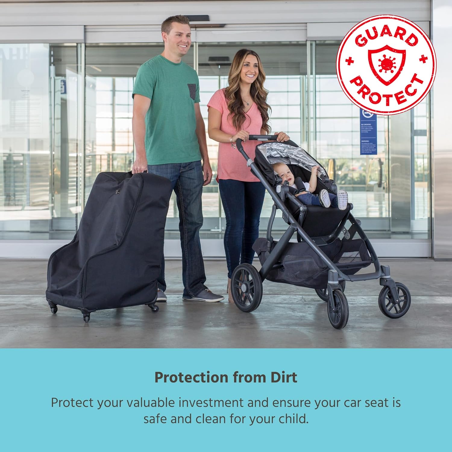 J.L. Childress Spinner Wheelie Padded Car Seat Bag- Travel Bag for Airplane, Fits Most Baby & Infant Car Seats, Boosters, & Carriers, Airport Accessories for Gate Check or Baggage Check- Deluxe, Black