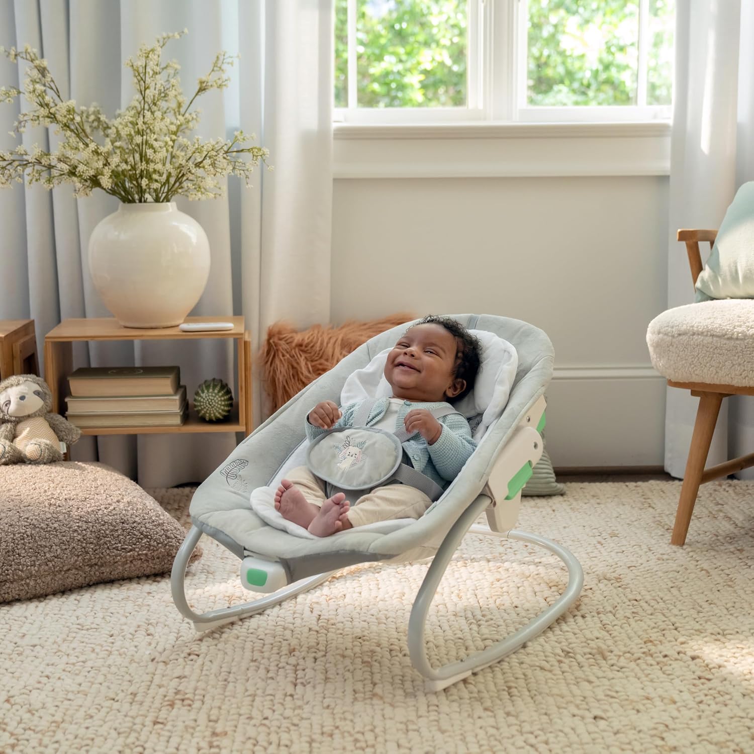 Ingenuity InLighten 2-in-1 Soothing Baby Swing & Rocker - Vibrating Swivel Infant Seat, Soothing Sounds, Lights - Remy