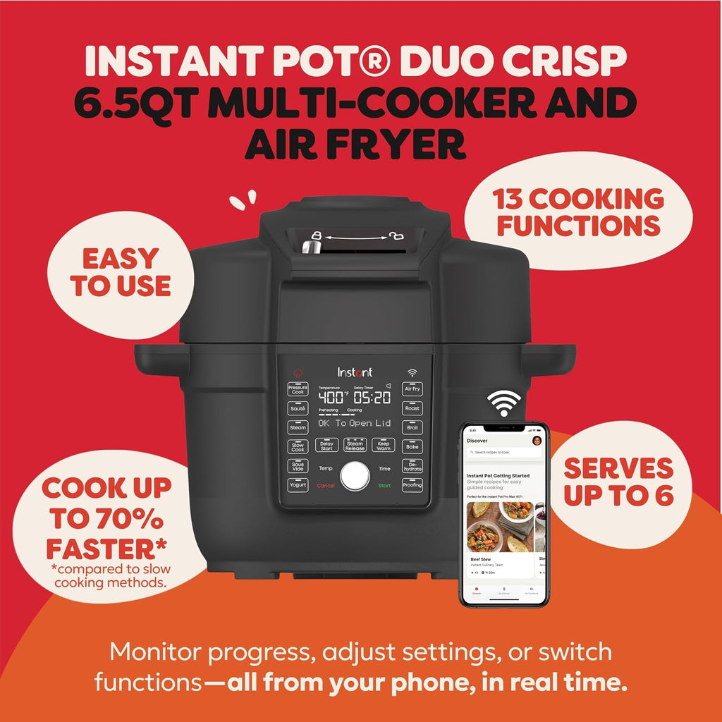Instant Pot 6.5 Quart Duo Crisp Ultimate Lid with WIFI, 13-in-1 Air Fryer and Pressure Cooker Combo, Sauté, Slow Cook, Bake, Steam, Warm, Roast, Dehydrate, Sous Vide, & More, Includes App with Recipes