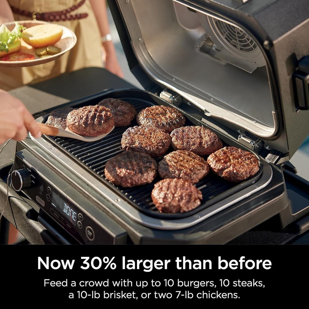 Ninja Woodfire ProXL Outdoor Grill & Smoker, Thermometer, 4-in-1 Master Grill, BBQ Smoker, Outdoor Air Fryer, Bake, Portable, Electric Grill (Renewed) (Cinnamon)