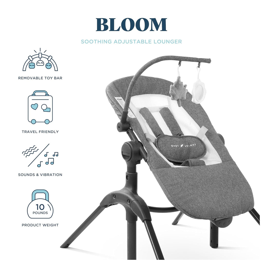 Baby Delight Bloom Baby Seat | Soothing and Adjustable Baby Chair | Portable and Compact | Charcoal Tweed