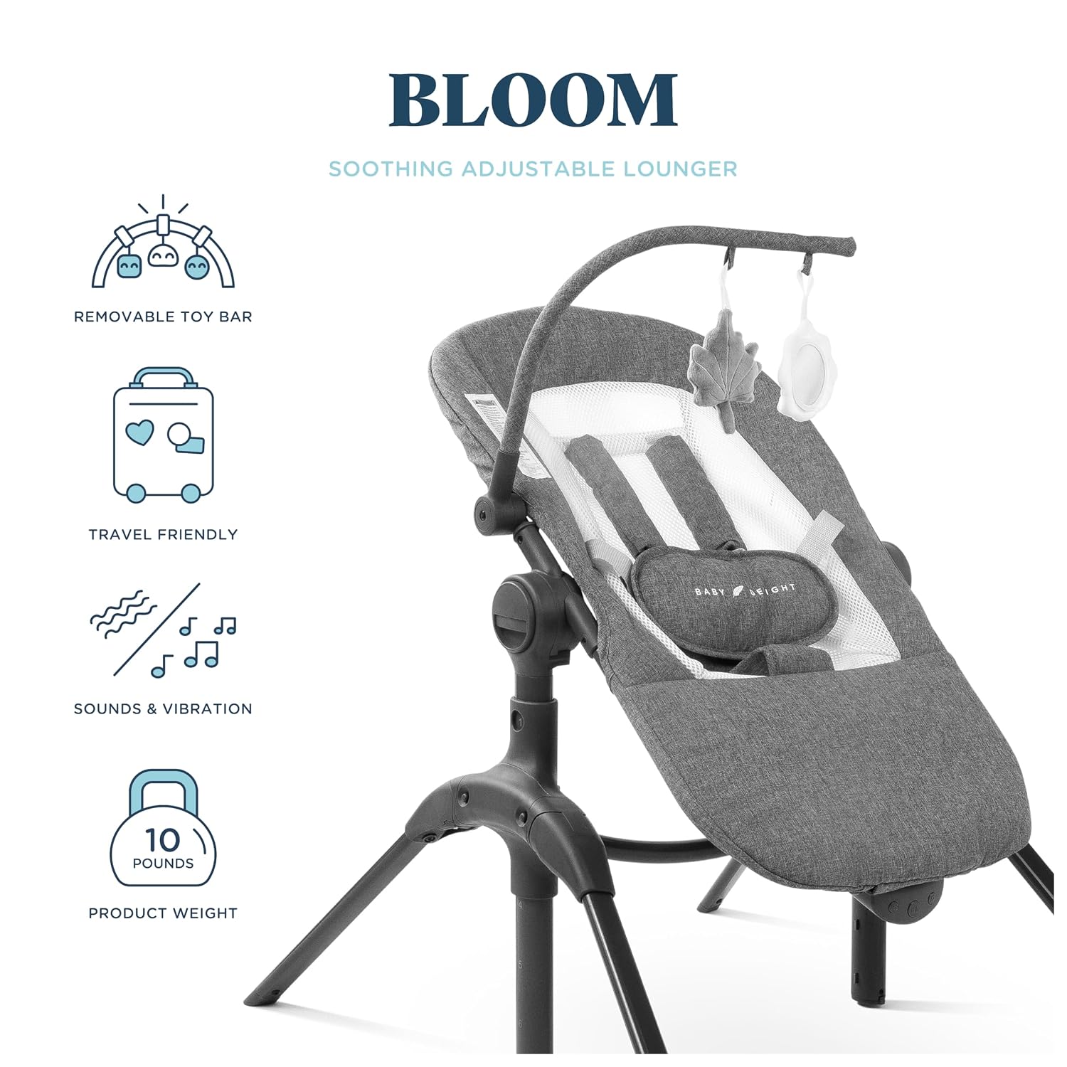 Baby Delight Bloom Baby Seat | Soothing and Adjustable Baby Chair | Portable and Compact | Charcoal Tweed