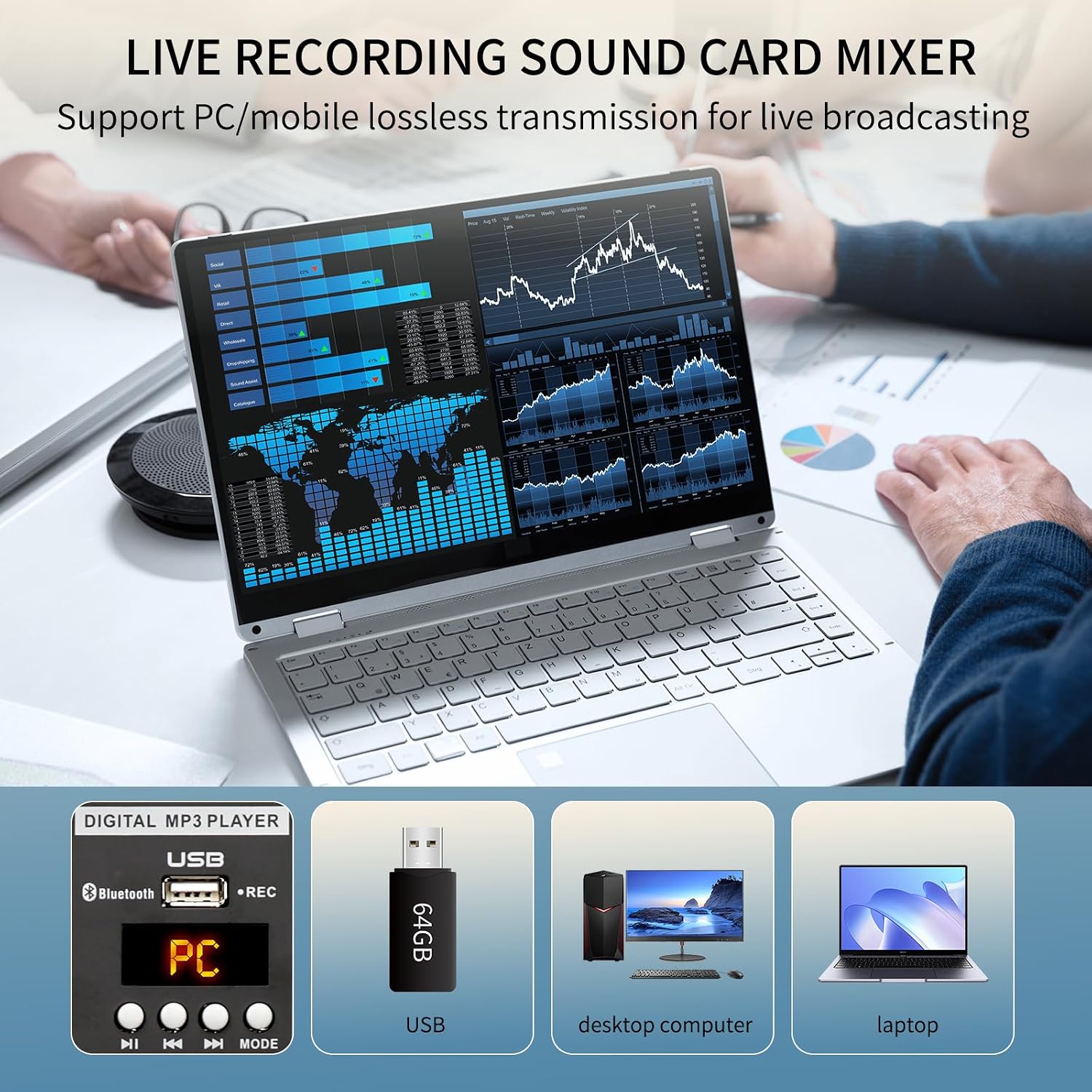 8 Channel Streaming Audio Mixer, Sound Board Mixing Console with USB Interface, 99 DSP Effects, 48V Phantom Power, XLR Inputs for Recording, Content Creation
