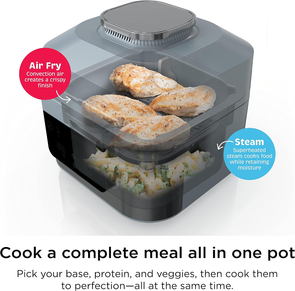Rapid Cooker Air Fryer 6-qt. Capacity 10-in-1 Functionality Meal Maker Sea Salt Gray Grey Stainless Steel