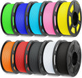 TECBEARS Rapid PETG Filament Bundle，High Speed 3D Printer Filament, High Toughness PETG, Pack of 10, 10 Colors, Black+White+Gray+Red+Orange+Green+Blue+Pink+Yellow+Sky Blue