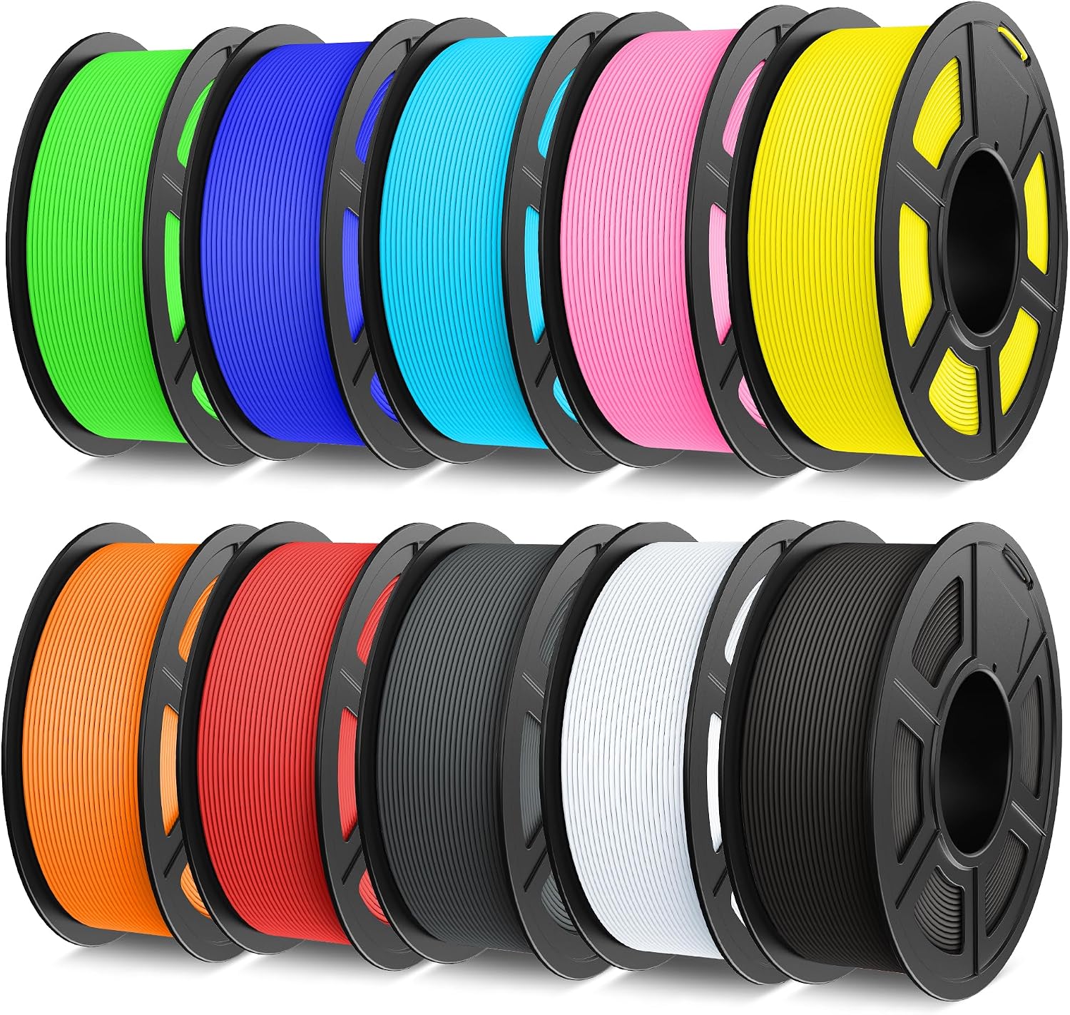 TECBEARS Rapid PETG Filament Bundle，High Speed 3D Printer Filament, High Toughness PETG, Pack of 10, 10 Colors, Black+White+Gray+Red+Orange+Green+Blue+Pink+Yellow+Sky Blue