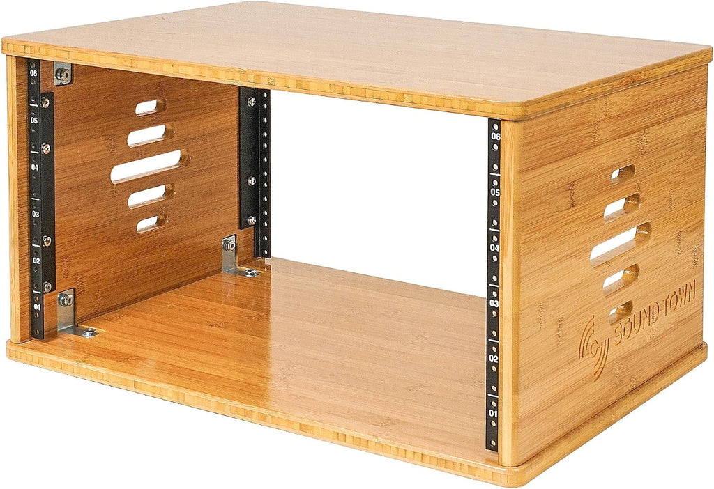 Sound Town DIY 6U Solid Carbonized Bamboo Studio Equipment Rack w/ 14.2' Depth, Ventilation for Recording Room, PA/DJ Pro Audio, Home Audio (STBR-6U)
