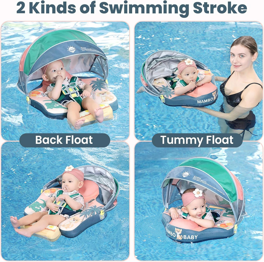 Mambobaby Float Deluxe Baby Pool Float: Safe & Comfortable Swim Trainer for Infants & Toddlers, Non-Inflatable Design, UV Protection Canopy, Fun Water Experience for Ages 3-24 Months