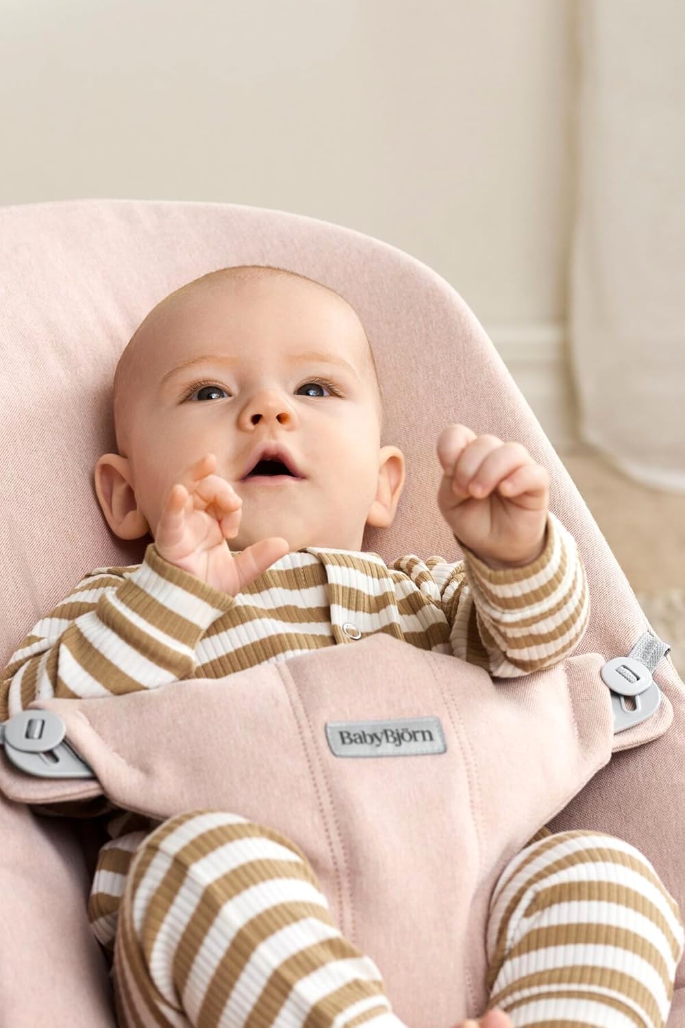 BabyBjörn Bouncer Bliss, Light Pink, Woven Mélange | 2-in-1 Adjustable Baby Bouncer Seat and Toddler Chair, Newborn to Toddler (8-29 lbs), 4 Positions, Lightweight & Portable