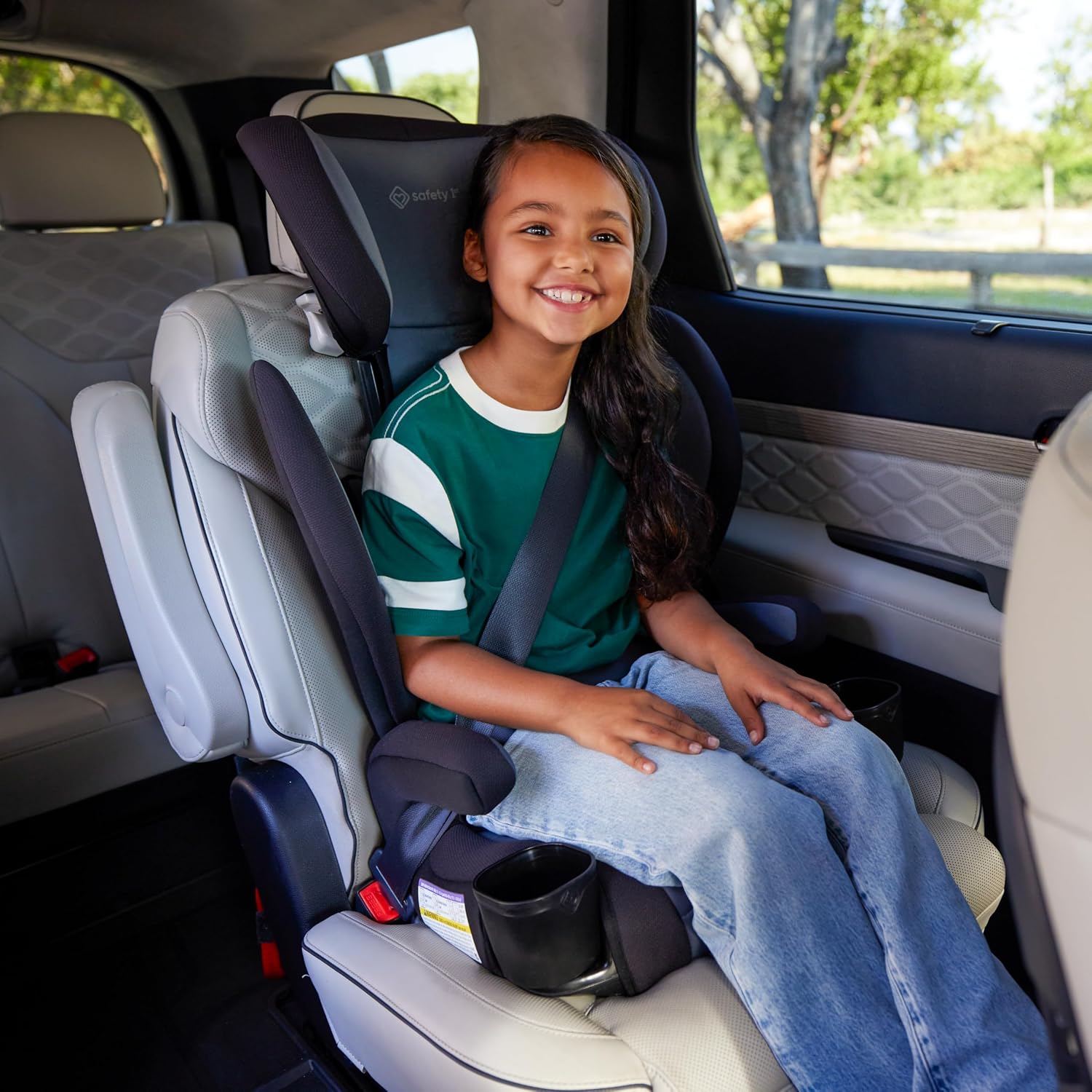 Safety 1st Grow and Go 2-in-1 Booster Car Seat with ComfortWings, Converts High-Back to Backless, 19' Wide, Fits 3 Across, Lightweight, Foldable, Easy-Clean, Cup Holders, 40-100 lbs, Sea Serpent