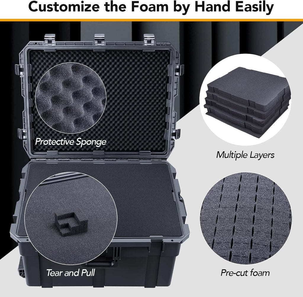 Lykus HC-7240 Large Waterproof Hard Case with Wheels and Customizable Foam, Interior Size 28.3x21.6x15.6 inch, Suitable for cameras, lenses, electronic equipment and more