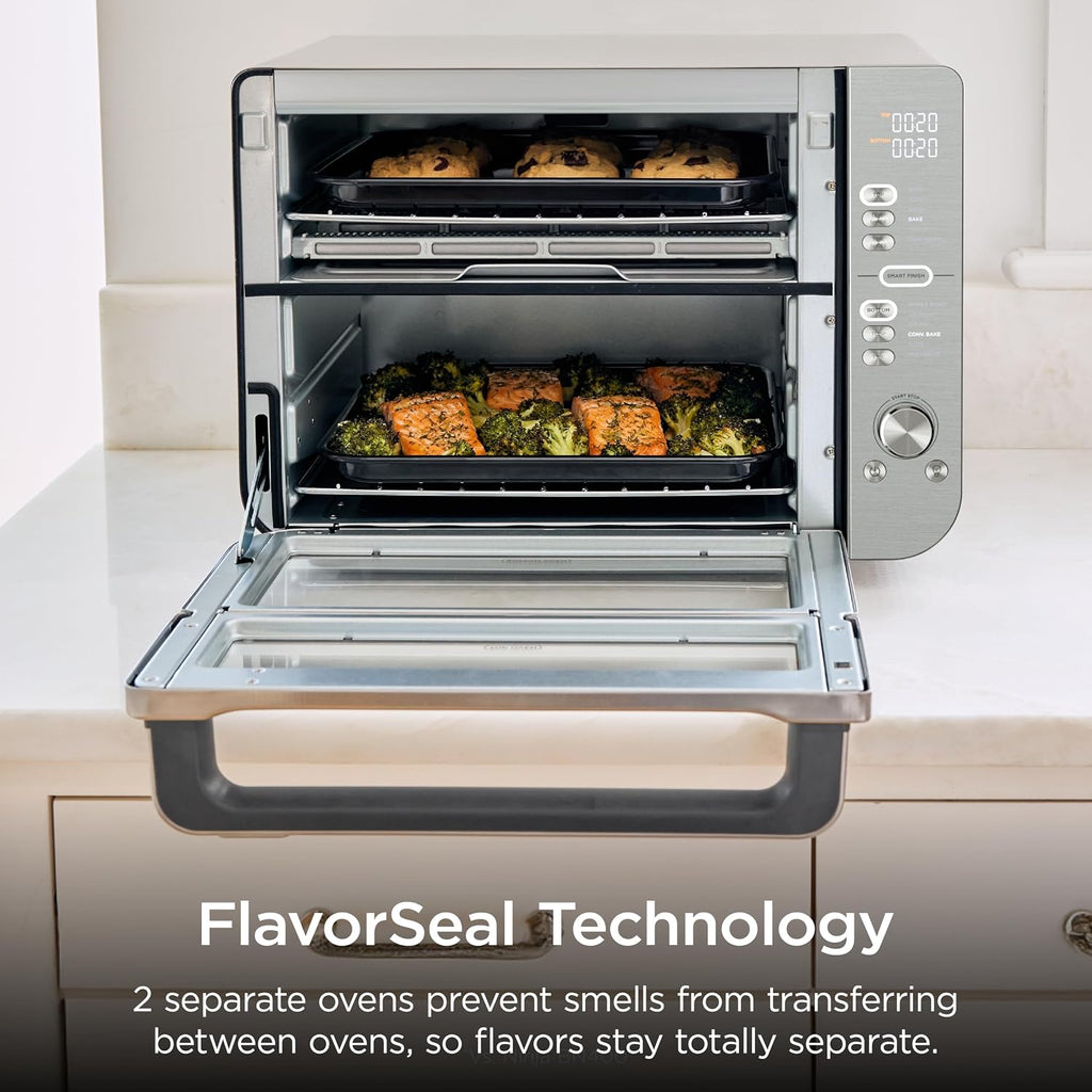 Ninja Air Fryer Toaster Oven Combo | Double Stack XL | 12-in-1 | Fits 4.5 lb Chicken & 6lbs of Wings | Smart Finish Cook 2 Different Meals at Same Time | Countertop Oven | Stainless Steel | DCT601