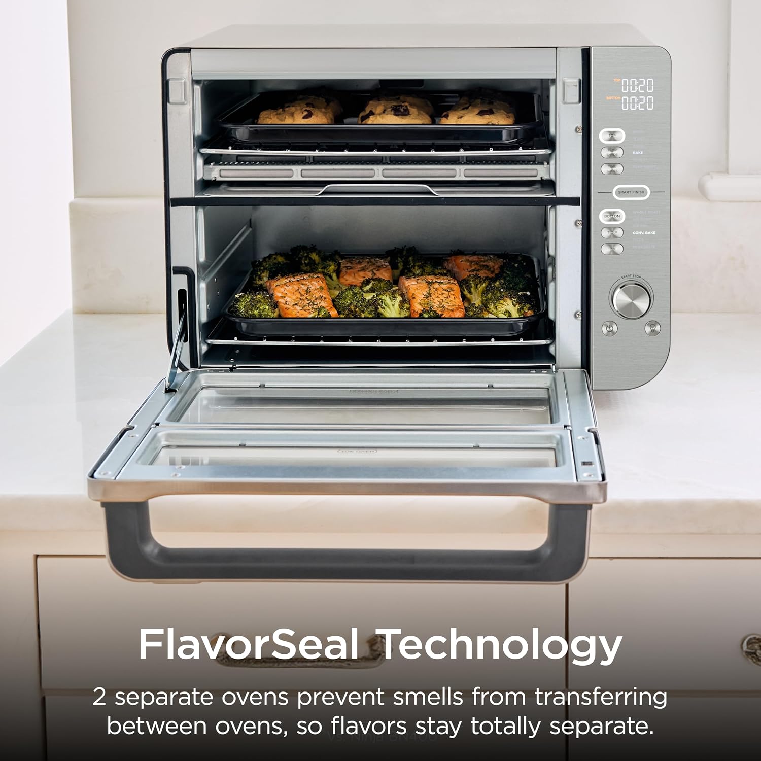 Ninja Air Fryer Toaster Oven Combo | Double Stack XL | 12-in-1 | Fits 4.5 lb Chicken & 6lbs of Wings | Smart Finish Cook 2 Different Meals at Same Time | Countertop Oven | Stainless Steel | DCT601