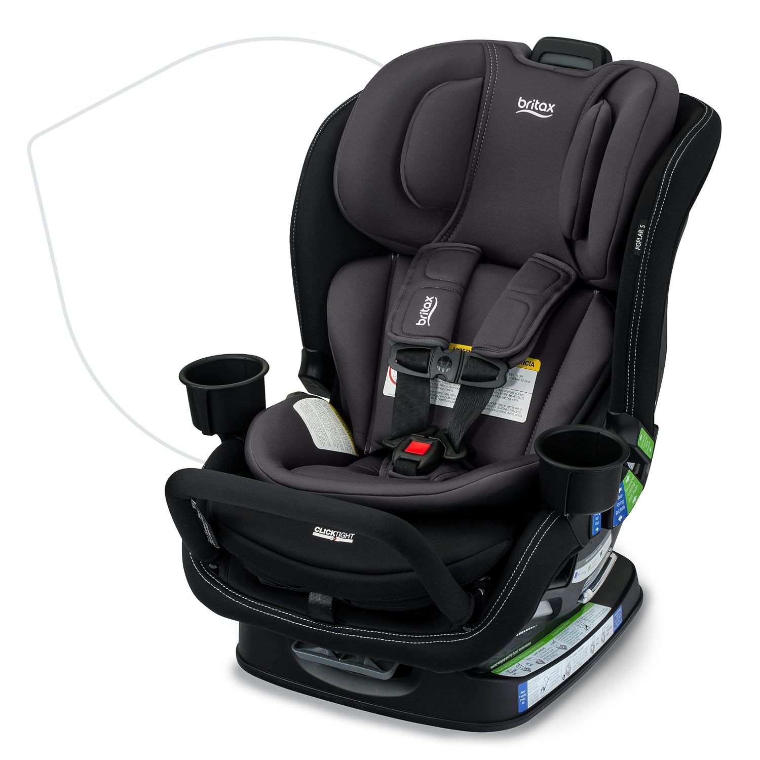 Britax Poplar S Convertible Car Seat, 2-in-1 Car Seat Extended Rear Facing, 17' Slim Car Seat Design with Fast & Easy ClickTight Installation, Anti-Rebound Bar & SafeWash Fabrics — Stone Onyx