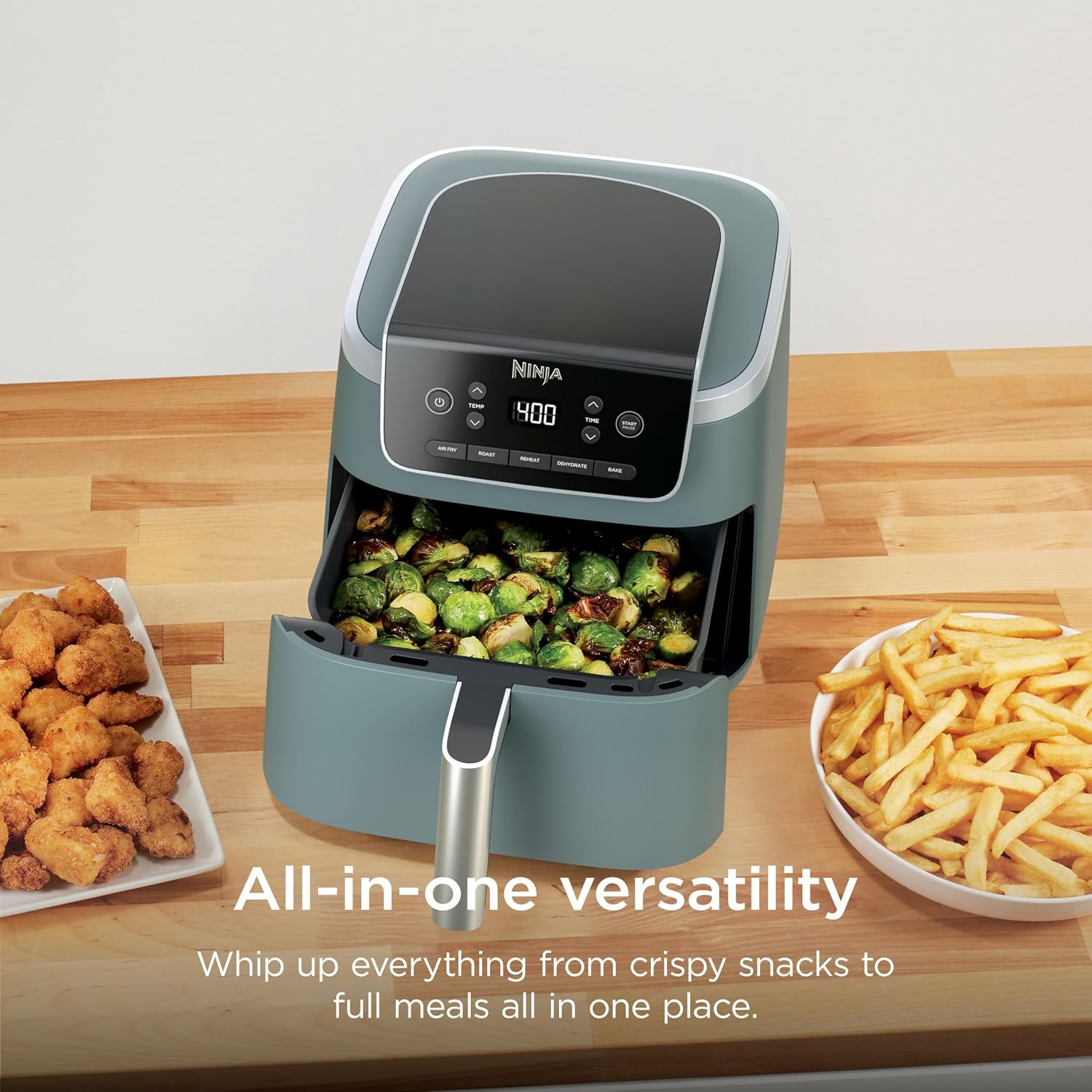 Ninja Air Fryer Pro 5-in-1 | 5 QT Capacity, Air Fry, Bake, Roast, Reheat, and Dehydrate, Air Crisp Technology | Nonstick Basket & Crisper Plate | Sage | AF142GN